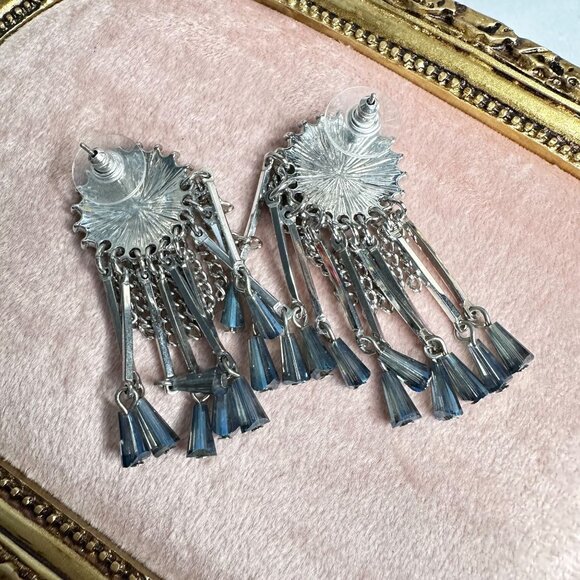Park Lane Jewelry Chain, Blue CZ & Crystal Tassel Fringe Earrings Silver-tone - Picture 2 of 5